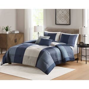 No Brand - 5pc King Plaid Bedding Set Blue Blue